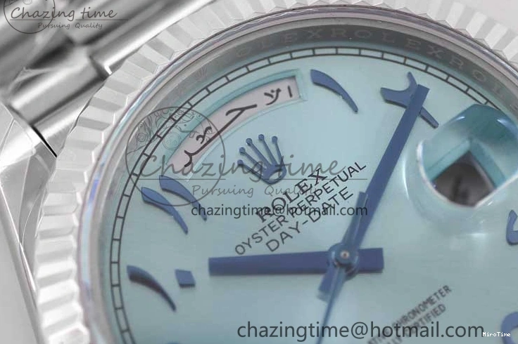 MiroTime 0219 Comfortable Day Date 40mm SS 904L Steel TWF 1:1 Best Edition Ice Blue Arabic Dial on SS Bracelet A 2357